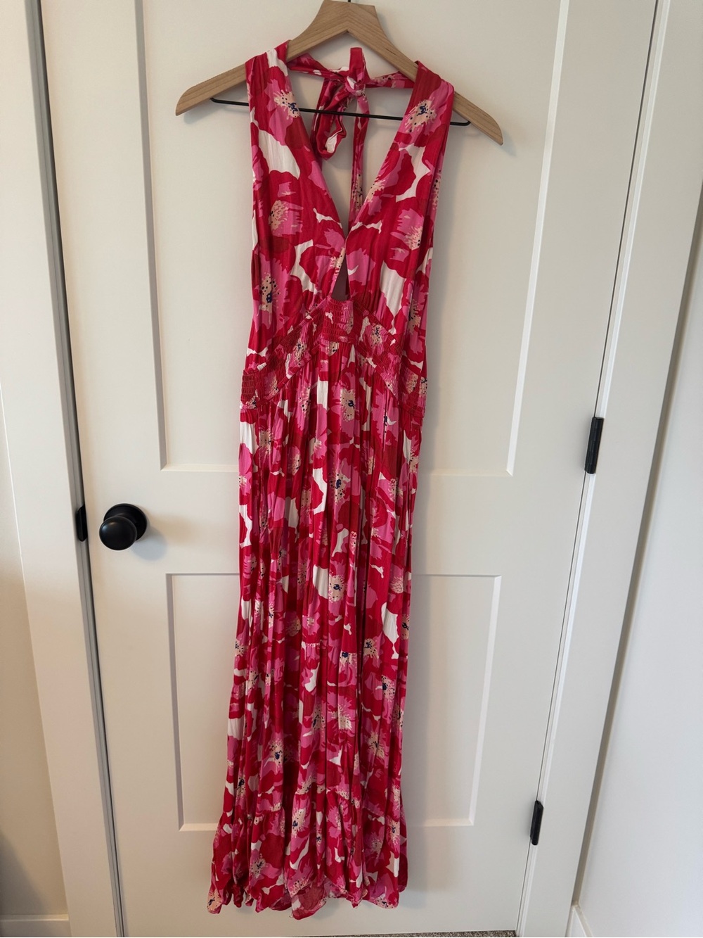 Pink Floral Halter Maxi Dress, Size XL - Picture 3 of 4